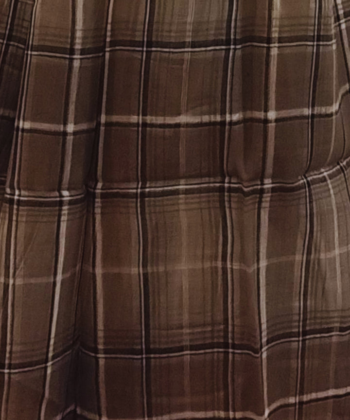 Brown yellow check handwoven cotton stole