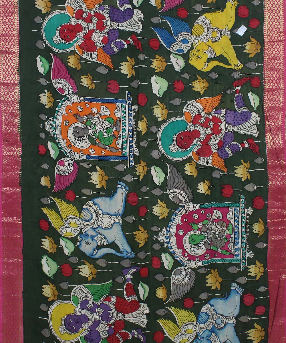 Offwhite multicolour cotton silk hand painted kalamkari saree