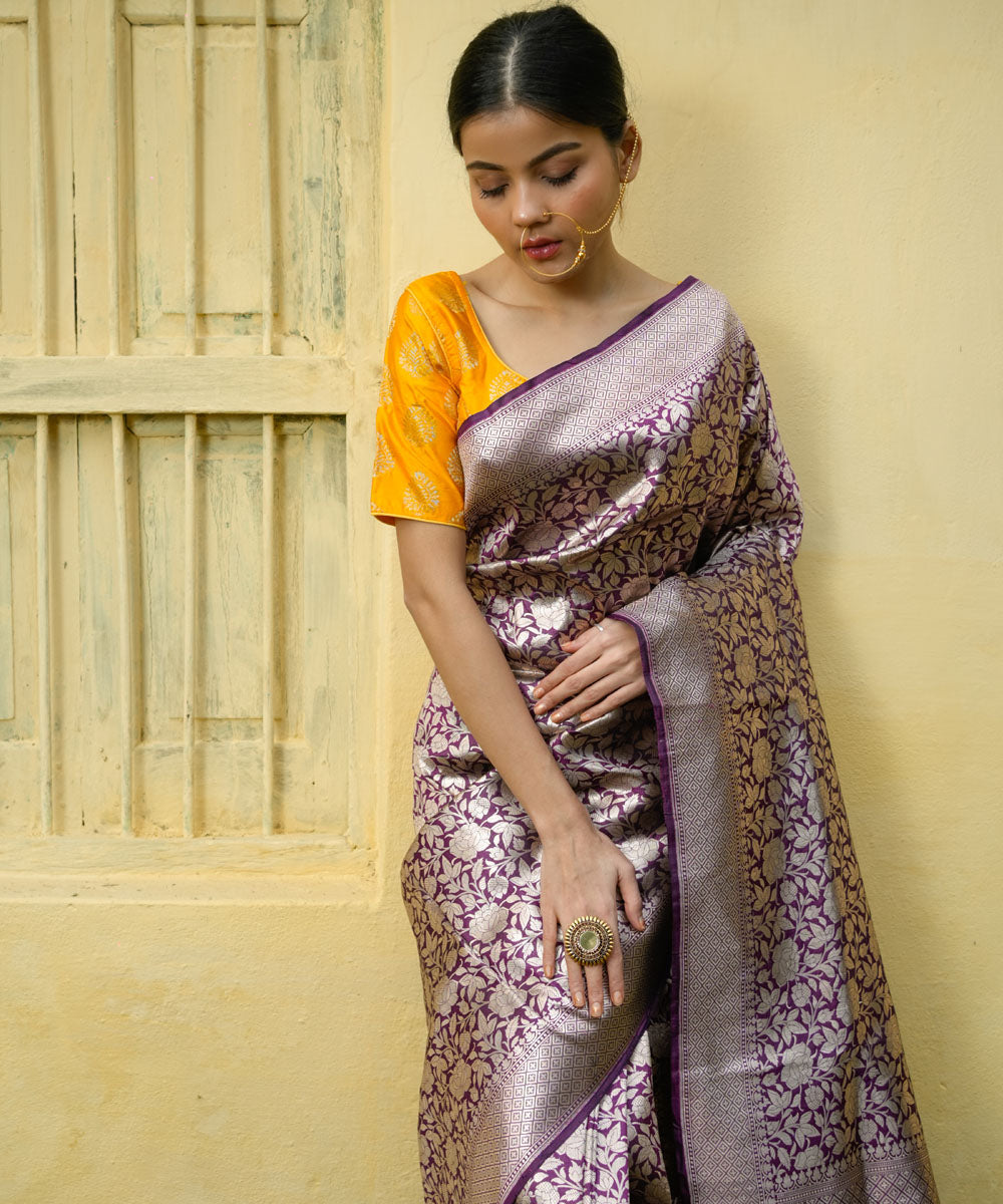 Magenta silk handwoven banarasi saree