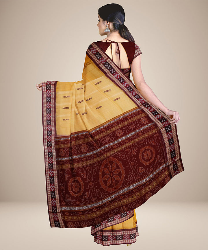 Deep lemon maroon cotton handwoven bomkai saree