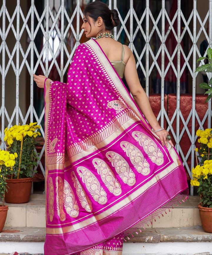 Magenta booti silk handwoven banarasi saree