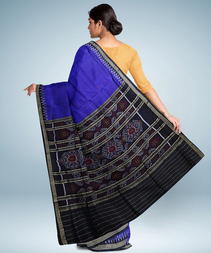 Indigo blue black silk handwoven khandua saree