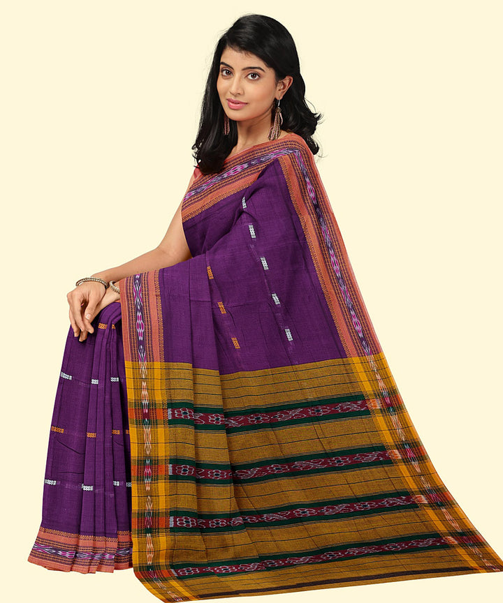 Purple yellow cotton handwoven nuapatna saree