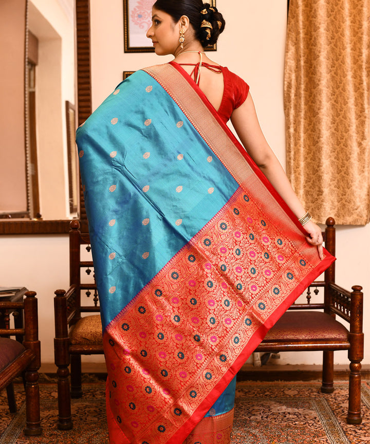 Sky blue handwoven silk banarasi saree