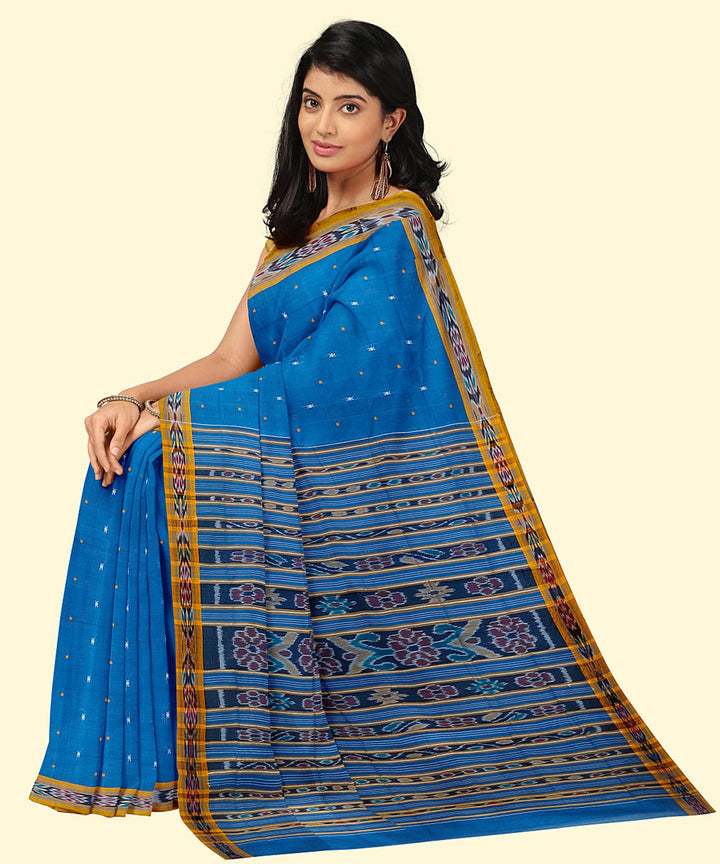 Royal blue mustard cotton handwoven nuapatna saree