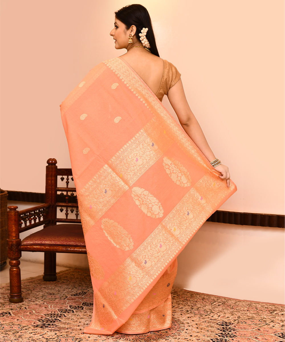 Organza pink silk handwoven banarasi saree