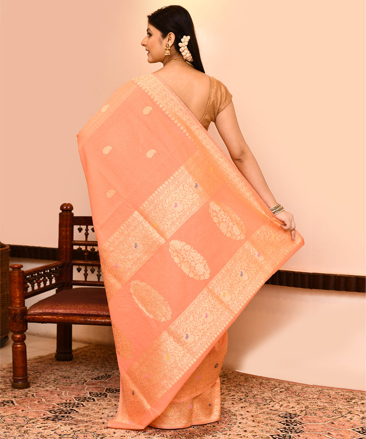 Organza pink silk handwoven banarasi saree
