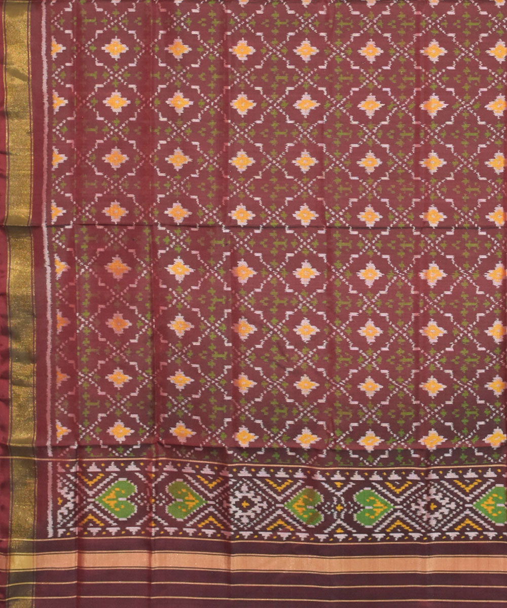 Brown green handwoven silk patola dupatta