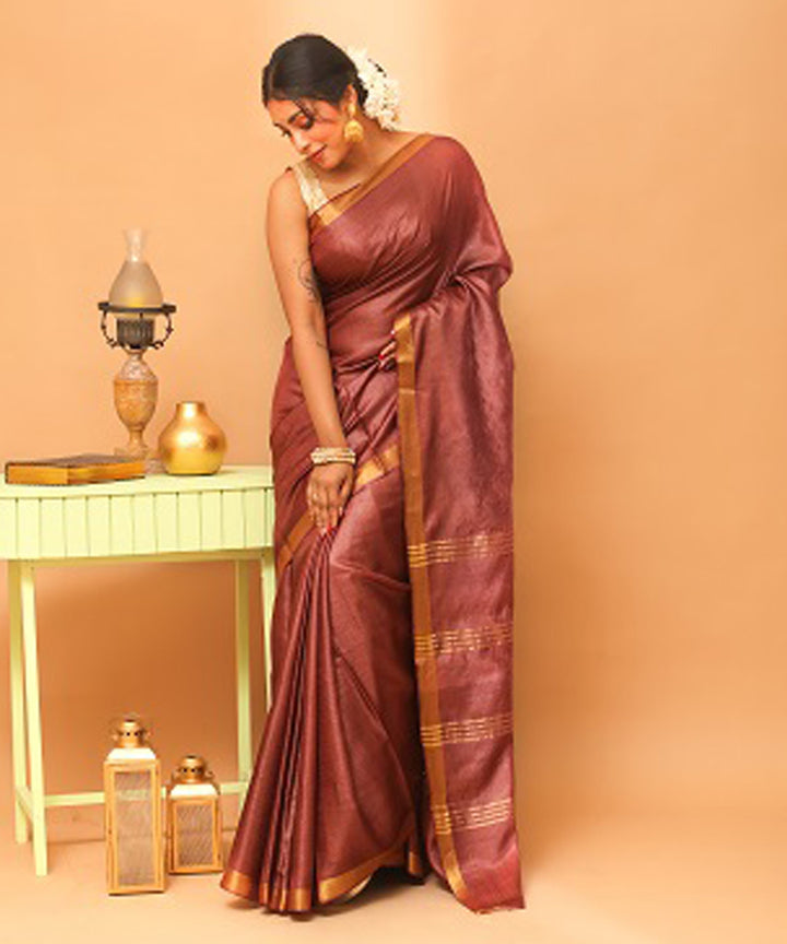 Rust chhattisgarh handloom tussar silk saree