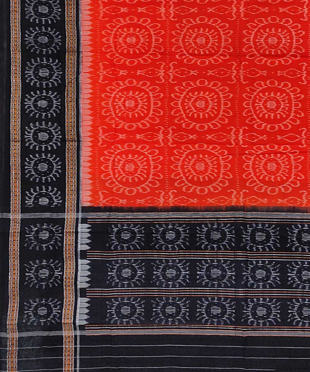 Orange black handwoven cotton sambalpuri dupatta