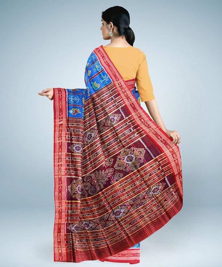 Azure red silk handwoven khandua saree