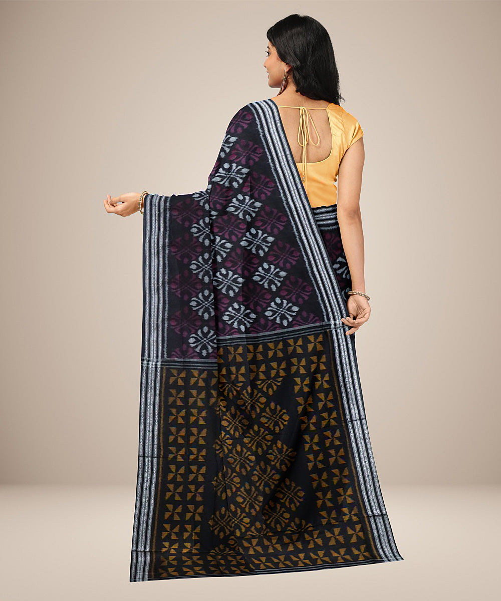 Black multicolour cotton handwoven nuapatna saree
