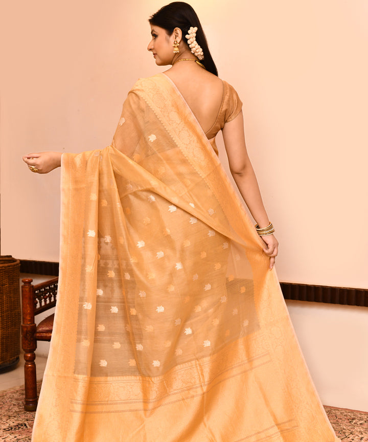 Golden brown silk handwoven banarasi saree