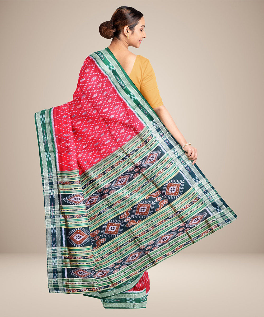 Red green silk handwoven khandua saree