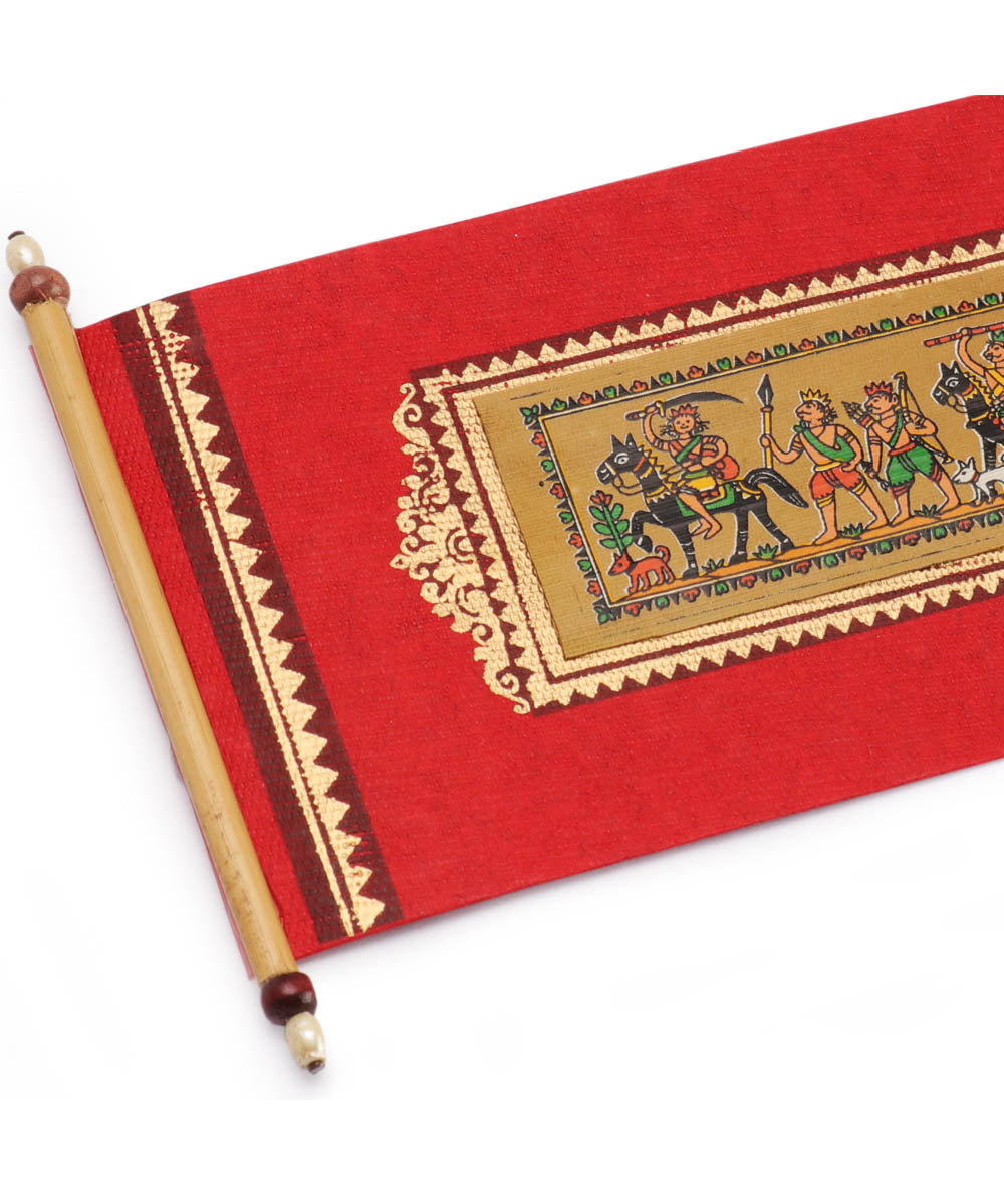 Red palm leaf hand printed pattachitra envelope