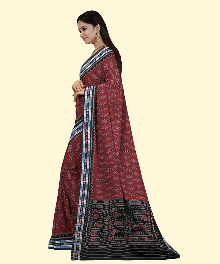 Maroon black cotton handwoven nuapatna saree