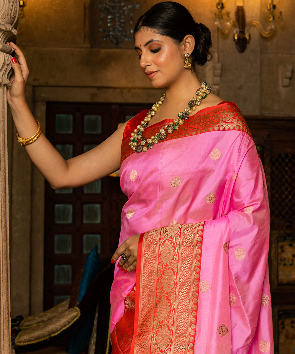Pink silk banarasi handloom saree