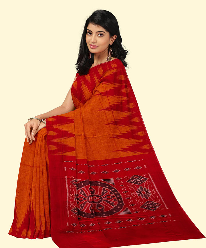 Orange red cotton handwoven nuapatna saree