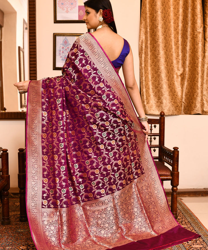 Jamuni purple silk handwoven banarasi saree