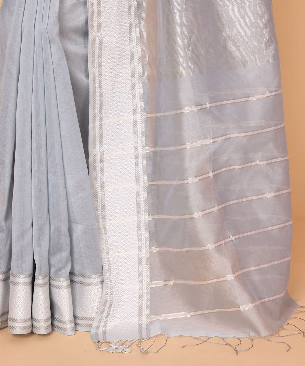 Grey handloom cotton silk maheshwari saree