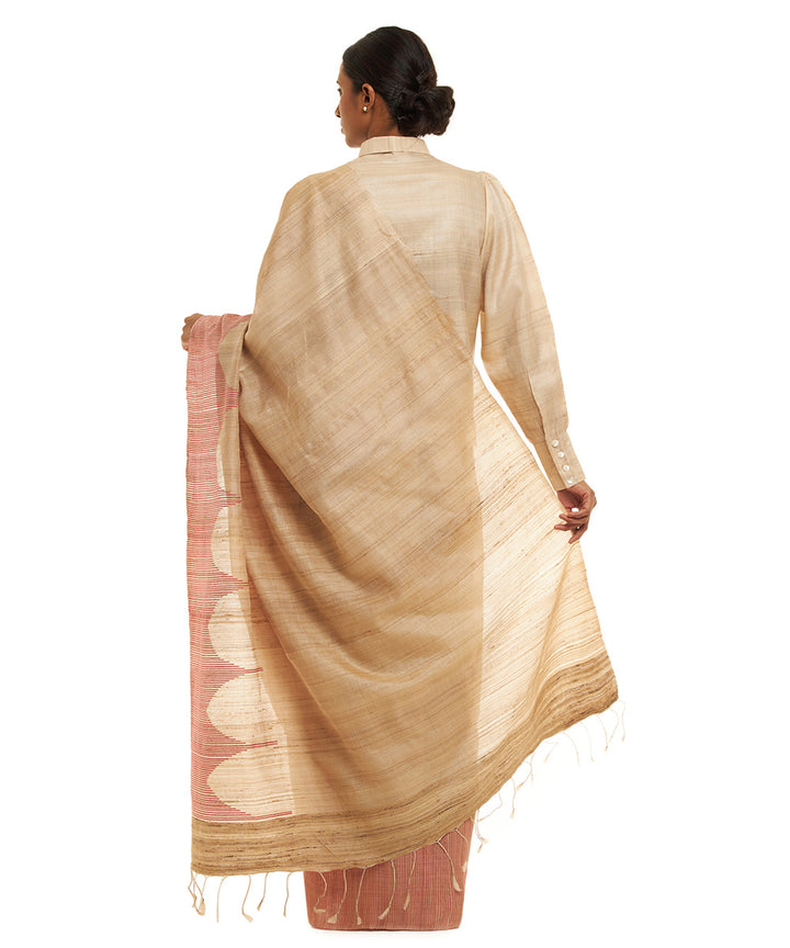 Handwoven natural kosa silk saree red stripes