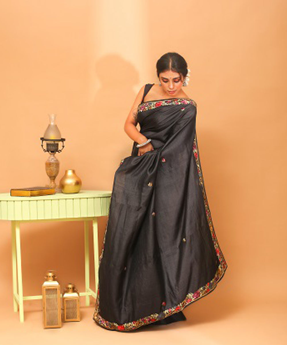 Black handloom chhattisgarh tussar silk saree