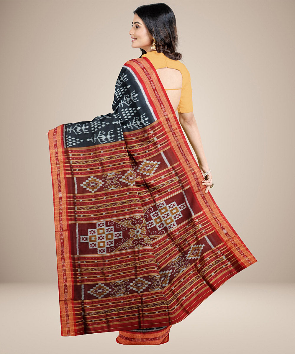 Black maroon silk handwoven khandua saree