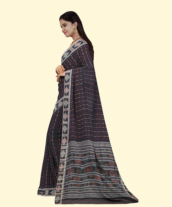 Coffee brown cotton handwoven nuapatna saree