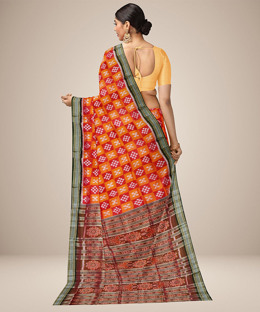 Maroon yellow red silk handwoven khandua saree