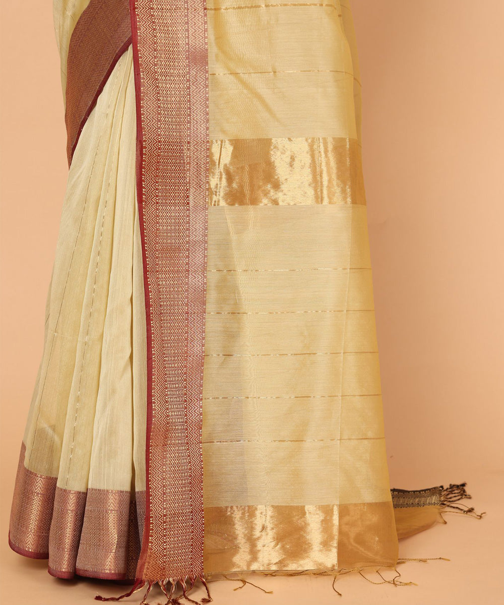 Gold maheshwari cotton silk handloom saree