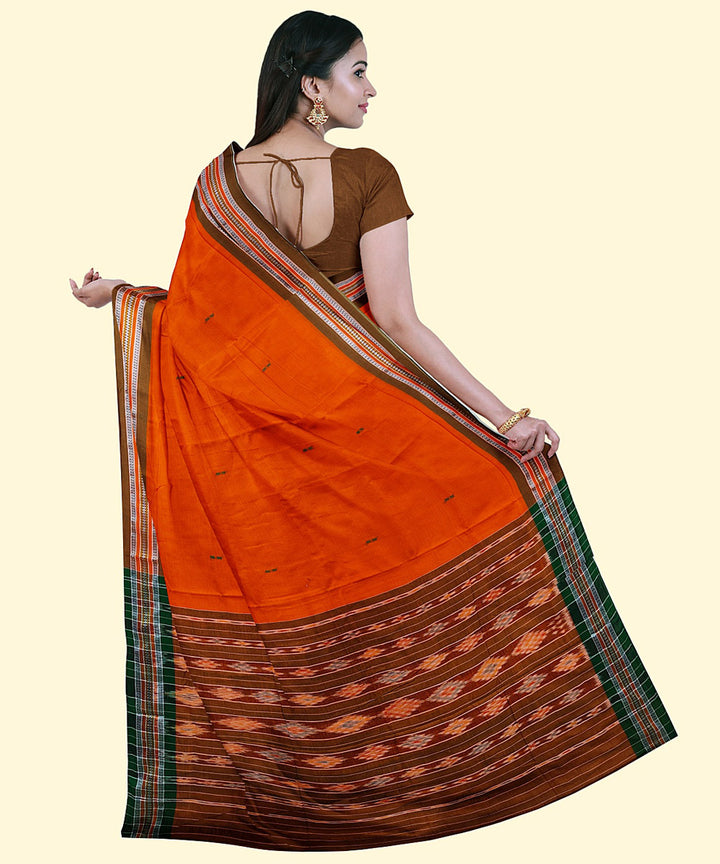 Orange green cotton handwoven nuapatna saree