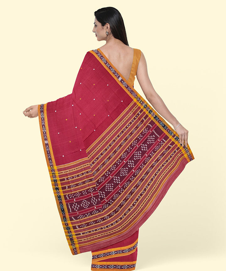 Maroon brown cotton handwoven nuapatna saree