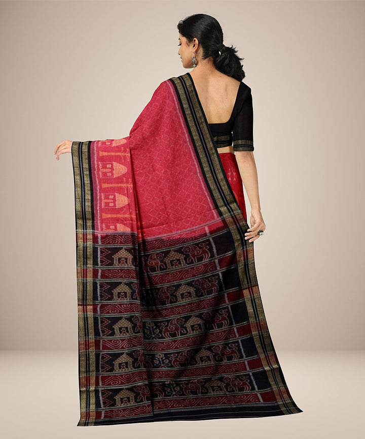 Red black cotton tribal motif handwoven nuapatna saree