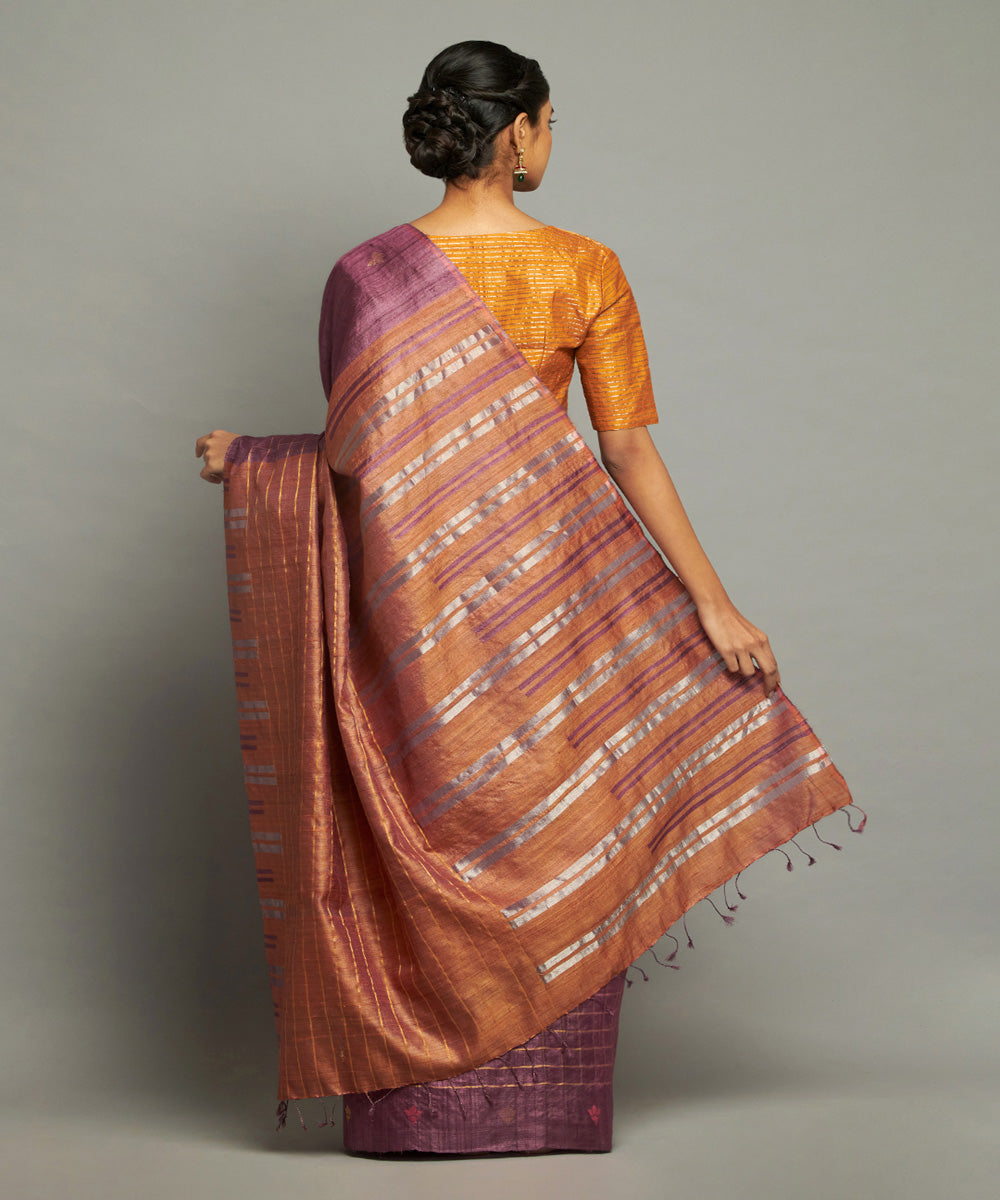 Purple tussar silk handloom chhattisgarh kosa saree