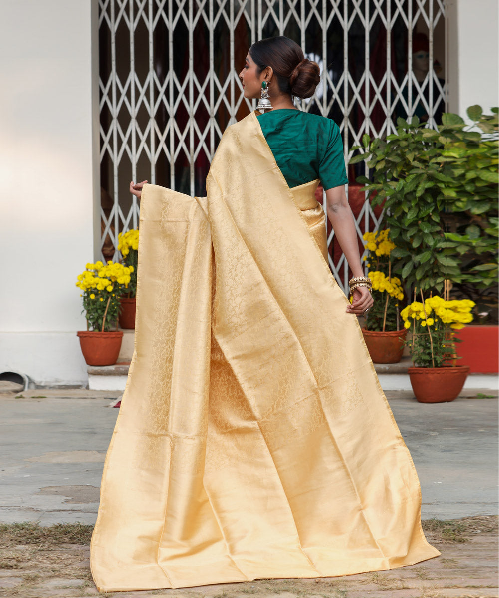 Beige silk banarasi handwoven saree