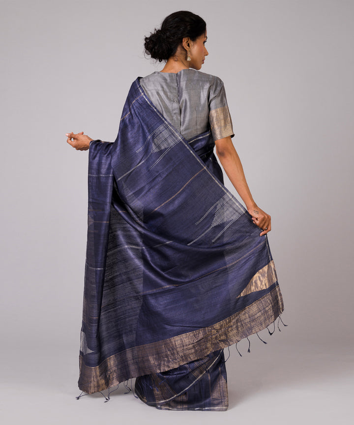 Deep blue kosa handloom chhattisgarh silk saree