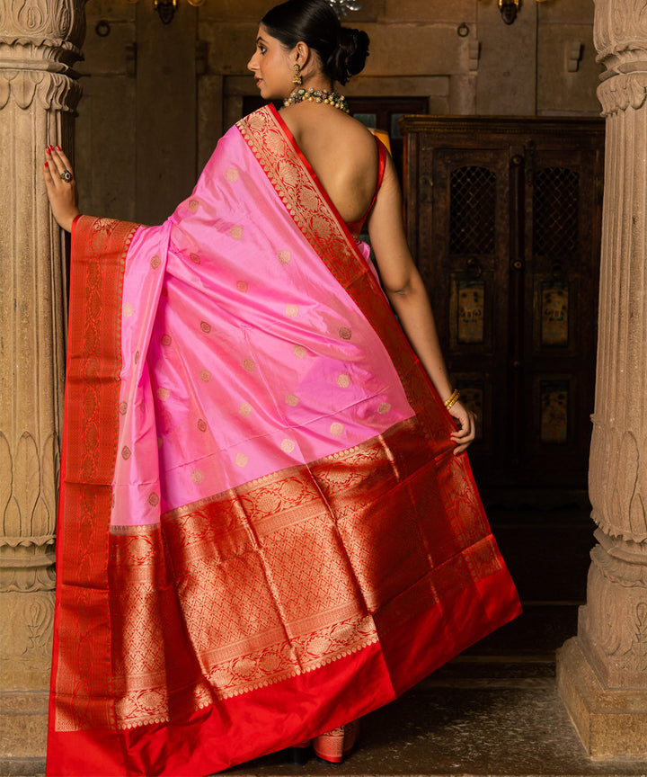 Pink boota silk handwoven banarasi saree