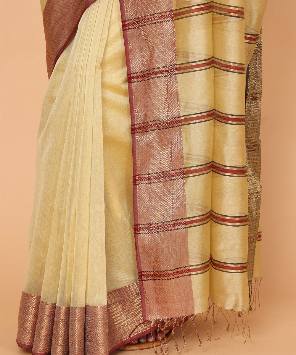 Yellow handloom cotton silk maheshwari saree