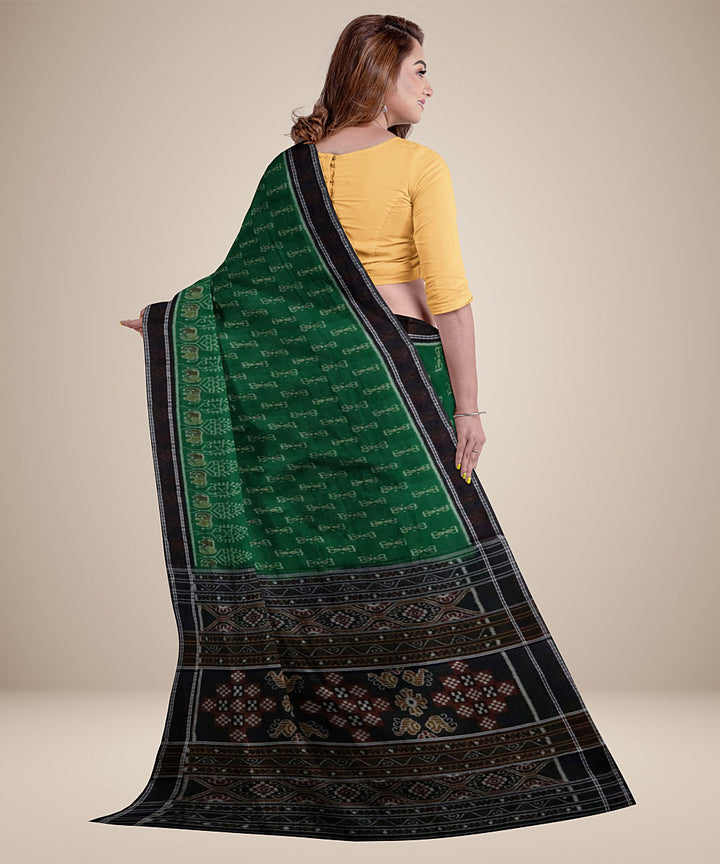 Dark green black pasapalli border cotton handwoven nuapatna saree