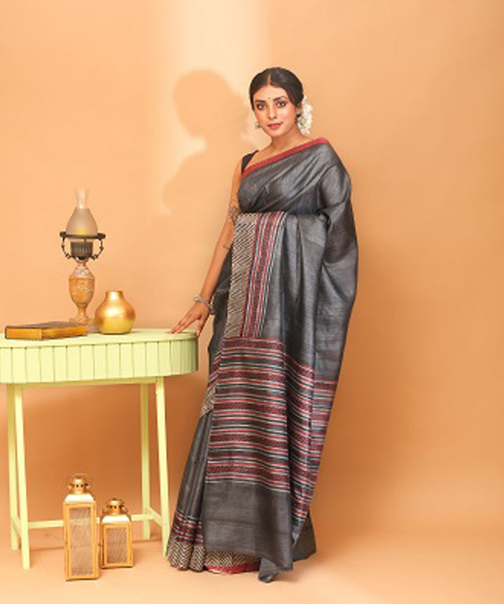 Charcol black chhattisgarh handloom tussar silk saree