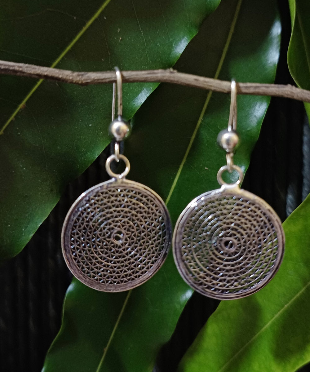 Silver oxidised filigree handcrafted pure silver earring