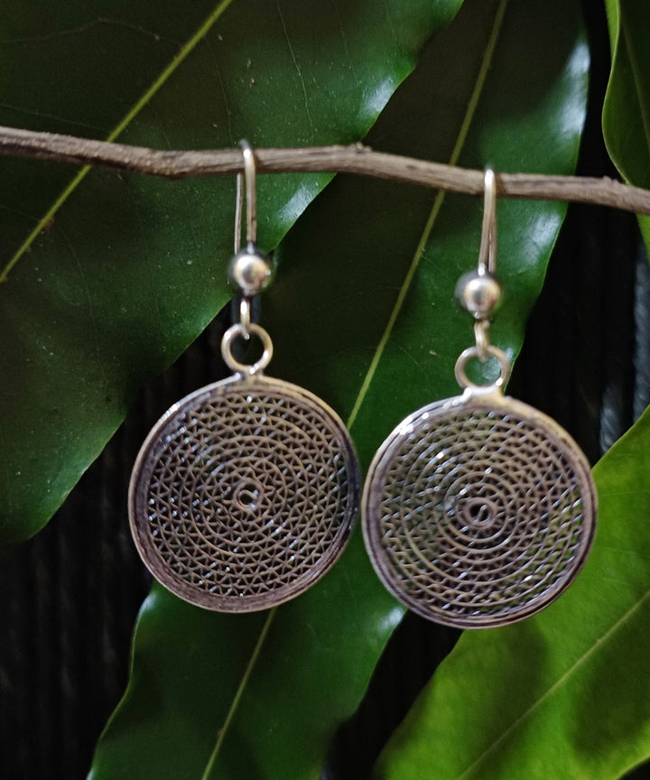 Silver oxidised filigree handcrafted pure silver earring