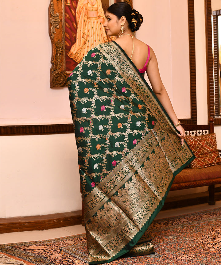 Dark green silk handwoven banarasi saree