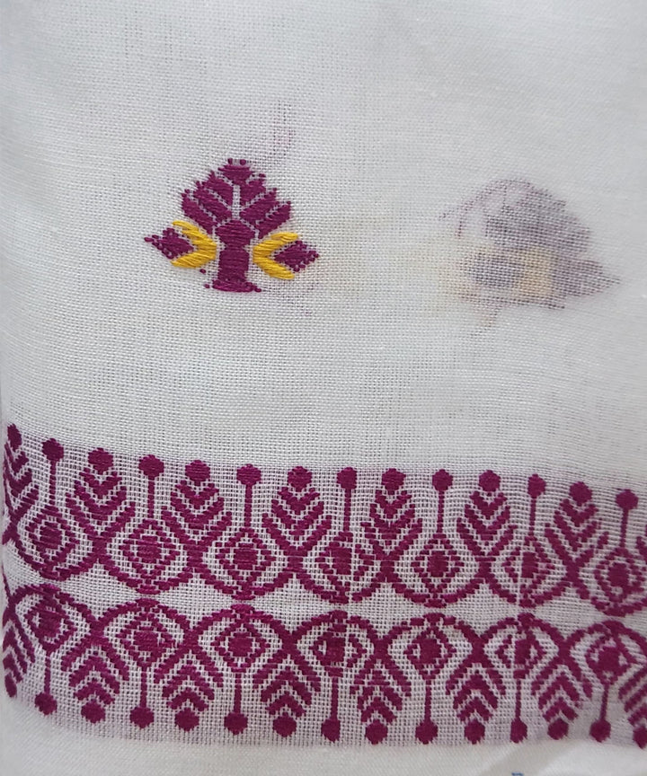 White multicolour handloom cotton assam stole