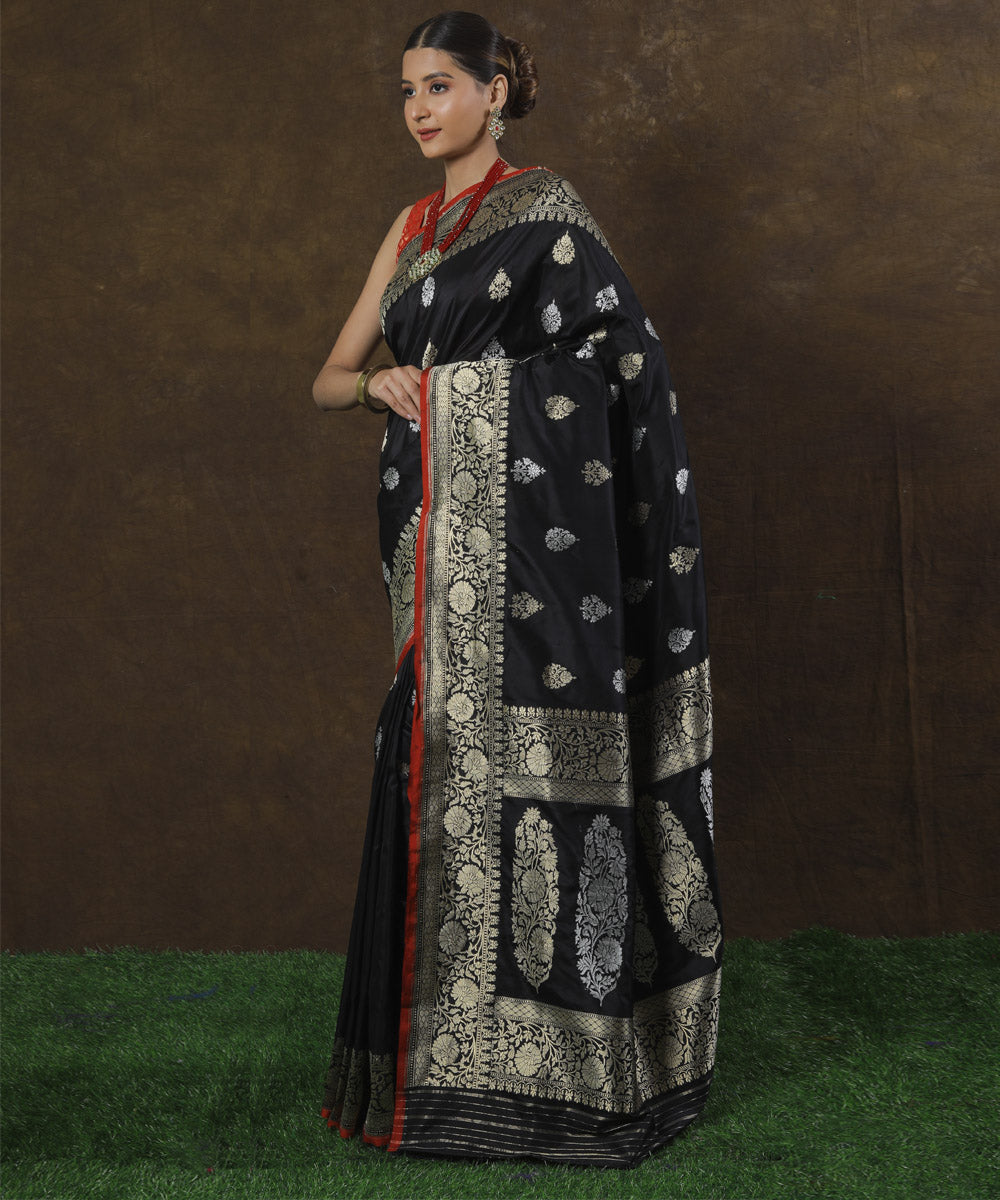 Black silk handwoven banarasi saree