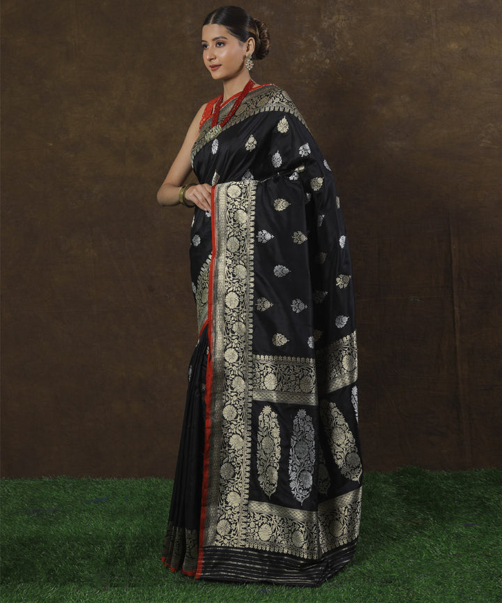 Black silk handwoven banarasi saree