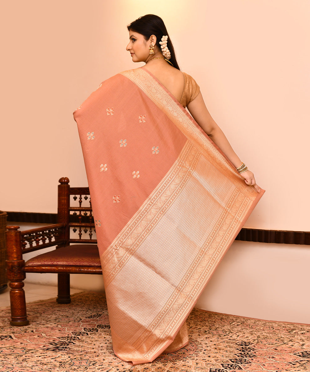 Dusky pink silk handwoven banarasi saree