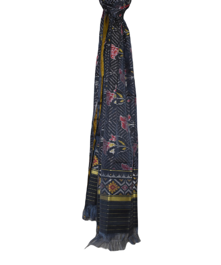 Grey red yellow handwoven silk patola dupatta