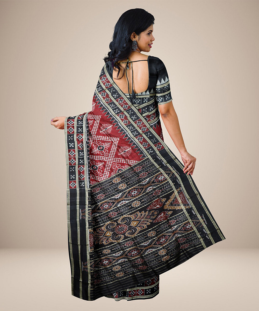 Red black silk handwoven khandua saree