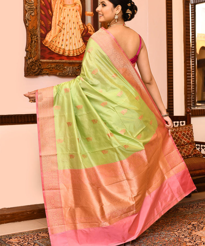 Pista green silk handwoven banarasi saree